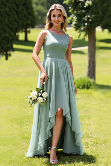 Chiffon High-Low A-Line Sage Green Bridesmaid Dress